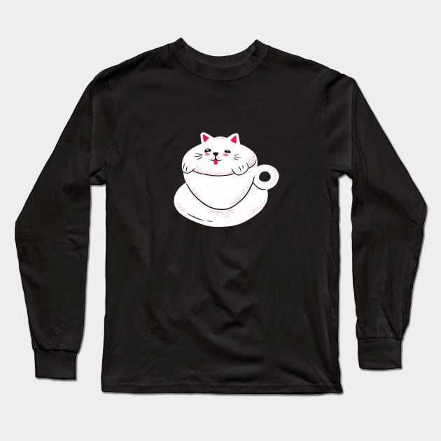 cute CAT COFFEE Long Sleeve T-Shirt by Midoart